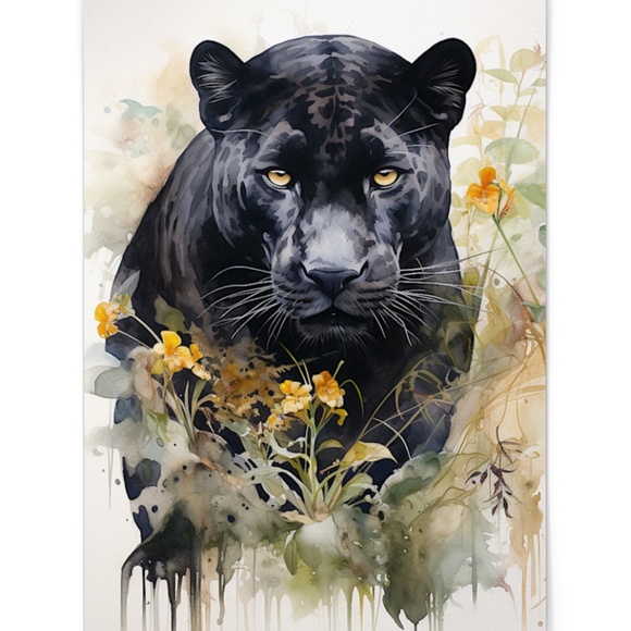 Watercolor Black Jaguar Wall Art Print Unframed - Majestic Jungle Elegance - Picture 3 of 6